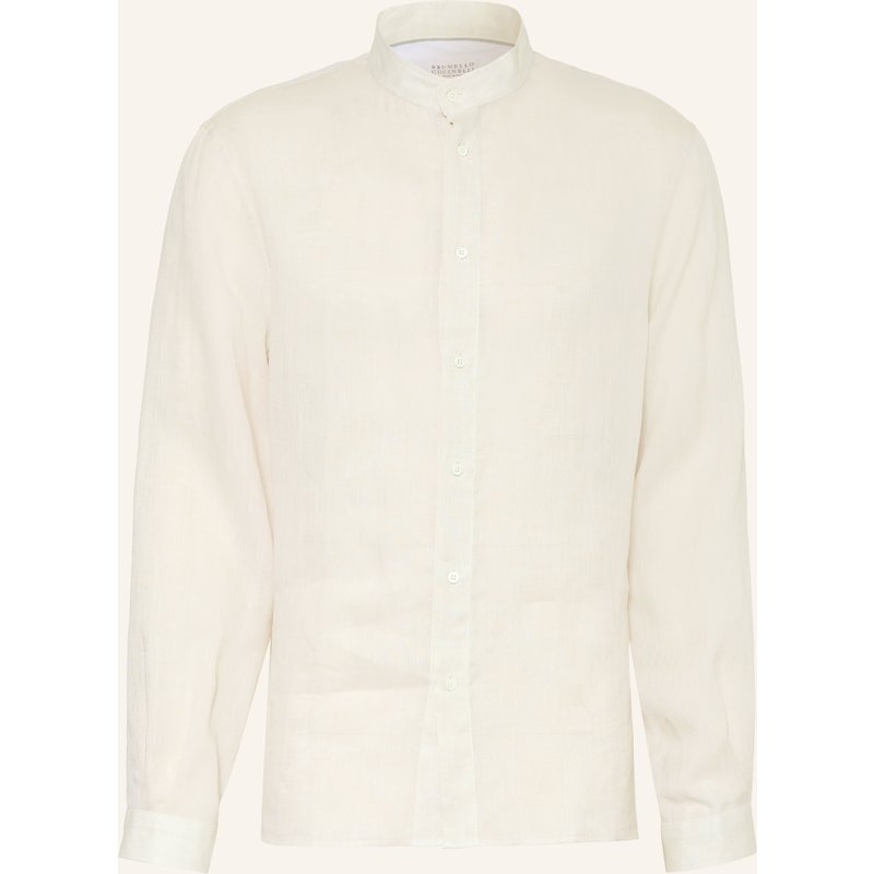 Brunello Cucinelli Leinenhemd Easy Fit Mit Stehkragen weiss
