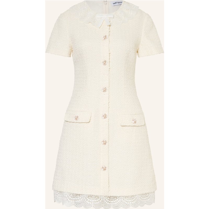 Self-Portrait Bouclé-Kleid Mit Schmucksteinen Und Spitze weiss