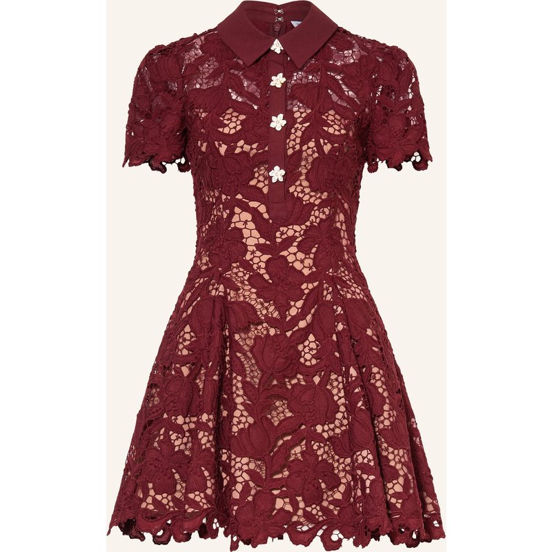 Self-Portrait Hemdblusenkleid Aus Lochspitze Mit Schmucksteinen rot