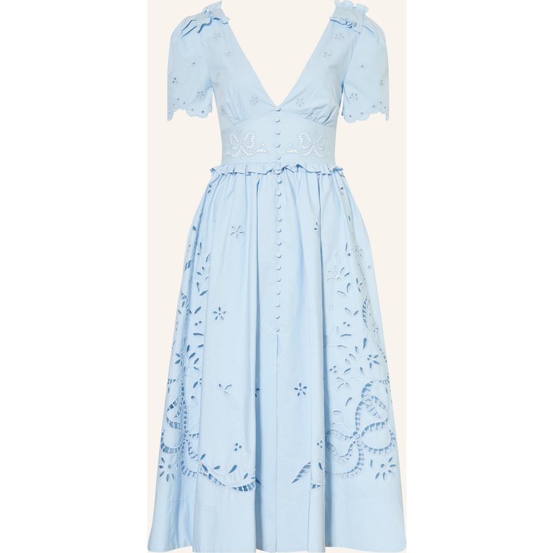 Self-Portrait Kleid Mit Lochspitze Und Rüschen blau