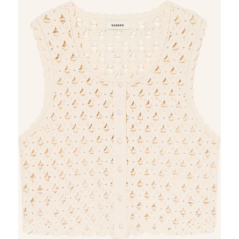 Sandro Cropped-Häkeltop Mit Schmucksteinen weiss