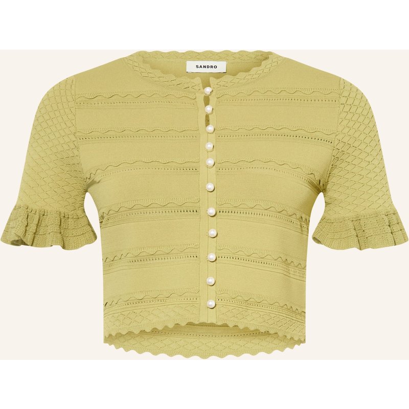 Sandro Cropped-Strickjacke Mit Rüschen Und Schmucksteinen gruen