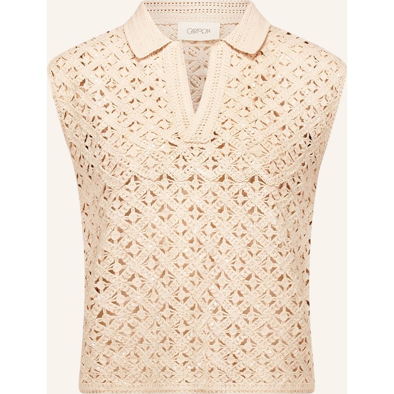 Cartoon Häkeltop Mit Pailletten beige