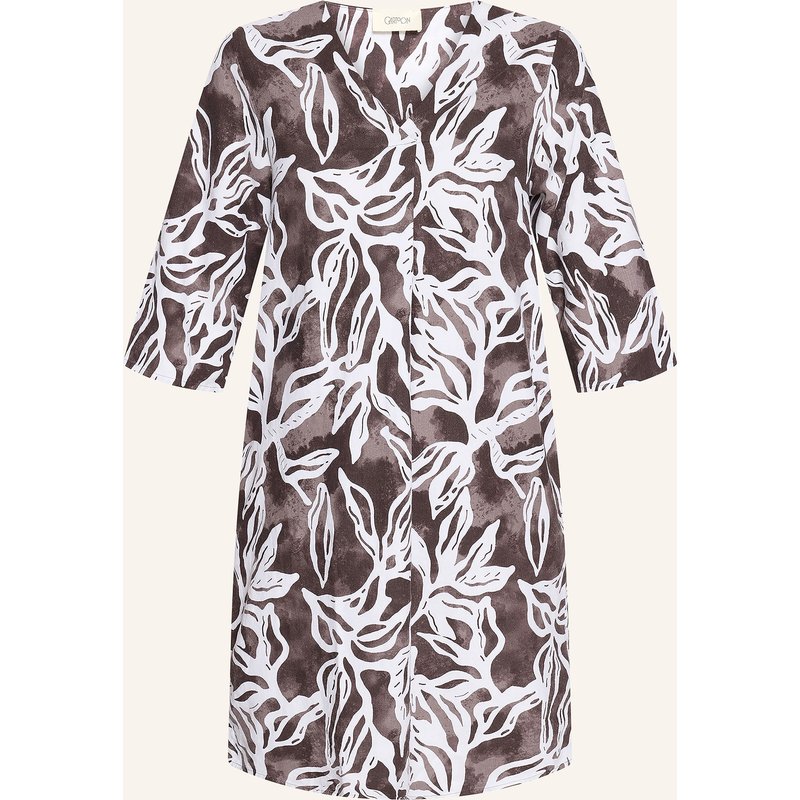 Cartoon Kleid Mit Leinen Und 3/4-Arm braun