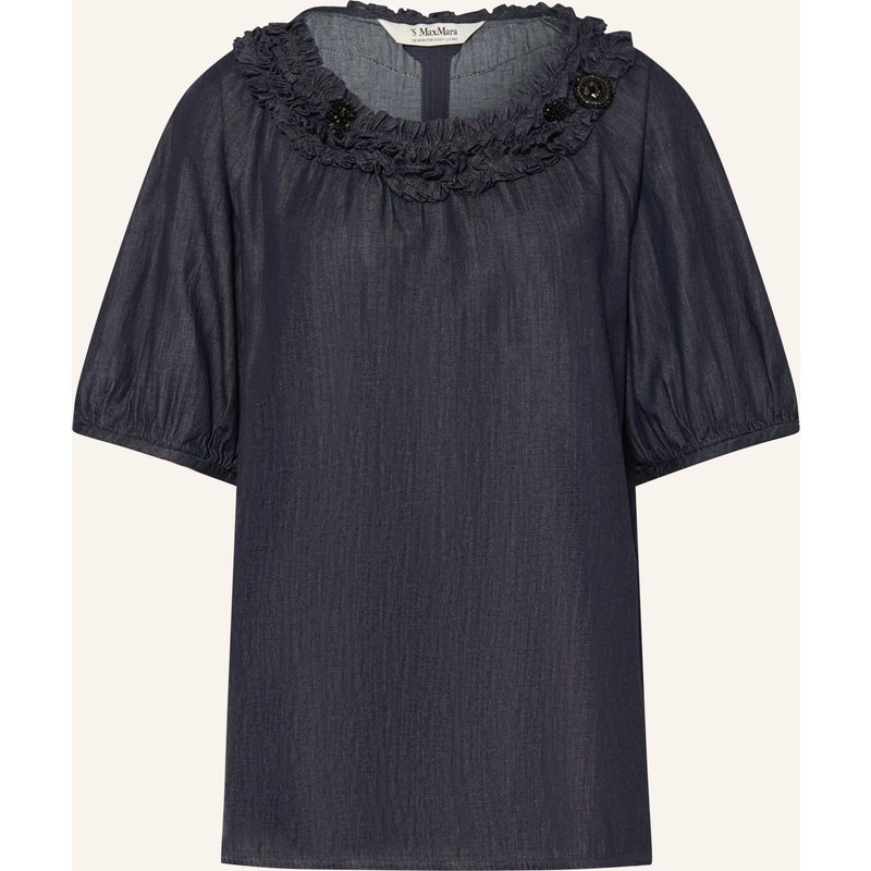 S Max Mara Blusenshrit Catia In Jeansoptik Mit Schmucksteinen blau