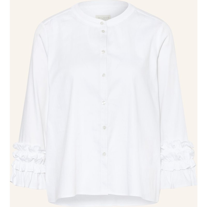 Milano Italy Bluse Mit 3/4-Arm Und Rüschen weiss
