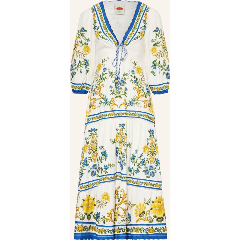 Farm Rio Kleid Emily Mit Leinen Und 3/4-Arm weiss