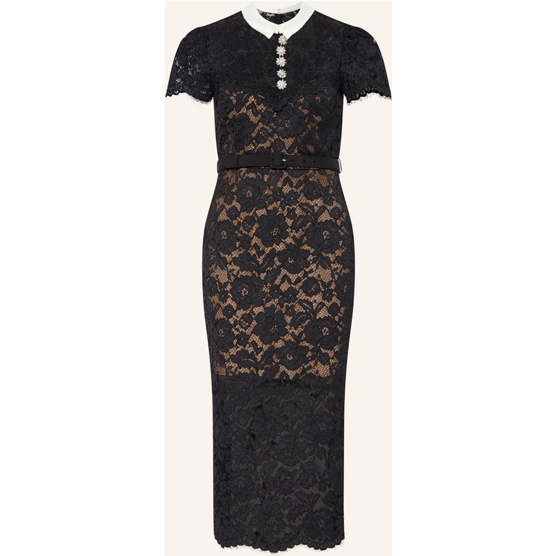 Self-Portrait Hemdblusenkleid Aus Spitze Mit Schmucksteinen schwarz