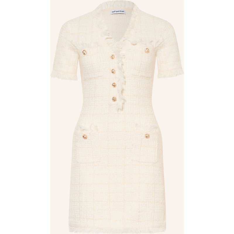 Self-Portrait Tweed-Kleid Mit Pailletten Und Schmucksteinen weiss