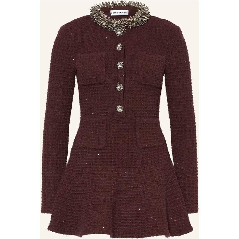 Self-Portrait Strickkleid Mit Pailletten Und Schmucksteinen rot