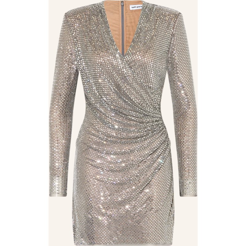 Self-Portrait Mesh-Kleid Mit Schmucksteinen silber