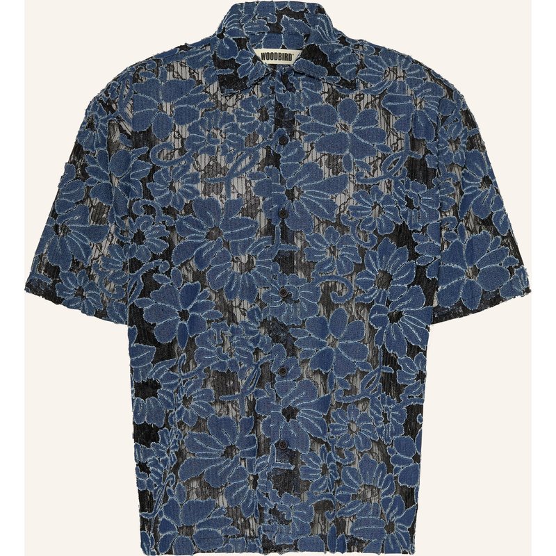 Woodbird Kurzarm-Hemd Wbwang Loose Fit Im Materialmix blau