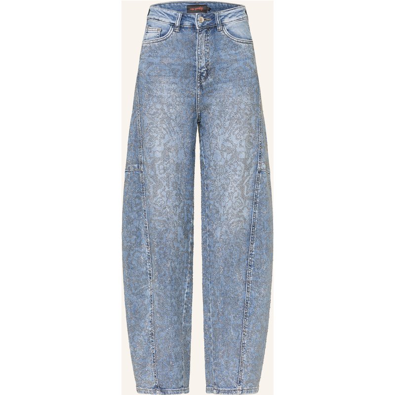 Miss Goodlife Barrel Jeans Mandal Mit Schmucksteinen blau