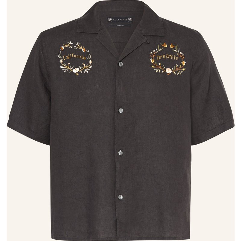 Allsaints Resorthemd Klavicle Comfort Fit Aus Leinen schwarz