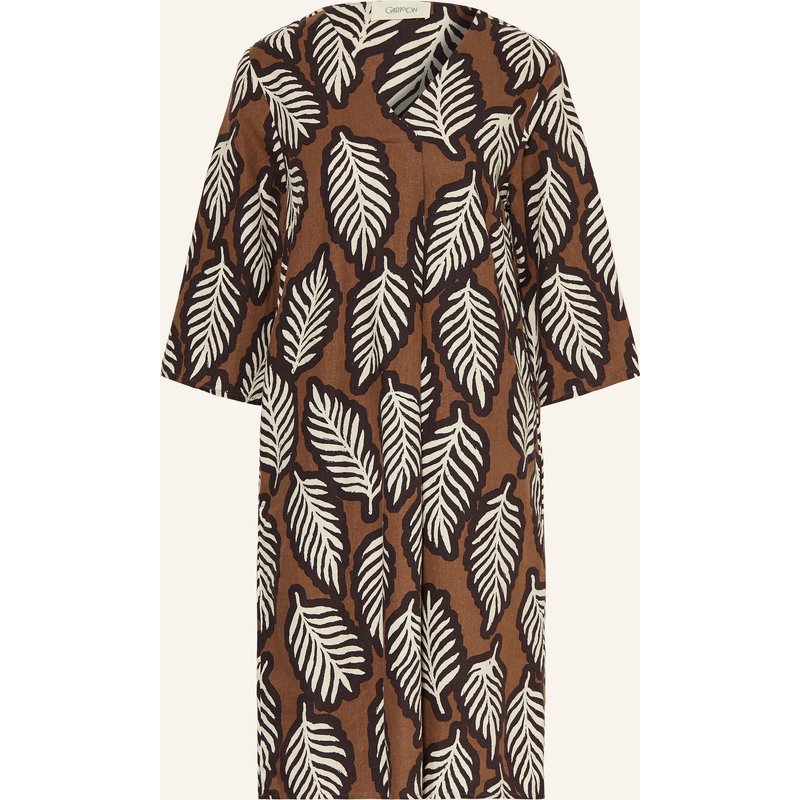 Cartoon Kleid Mit 3/4-Arm Und Leinen braun