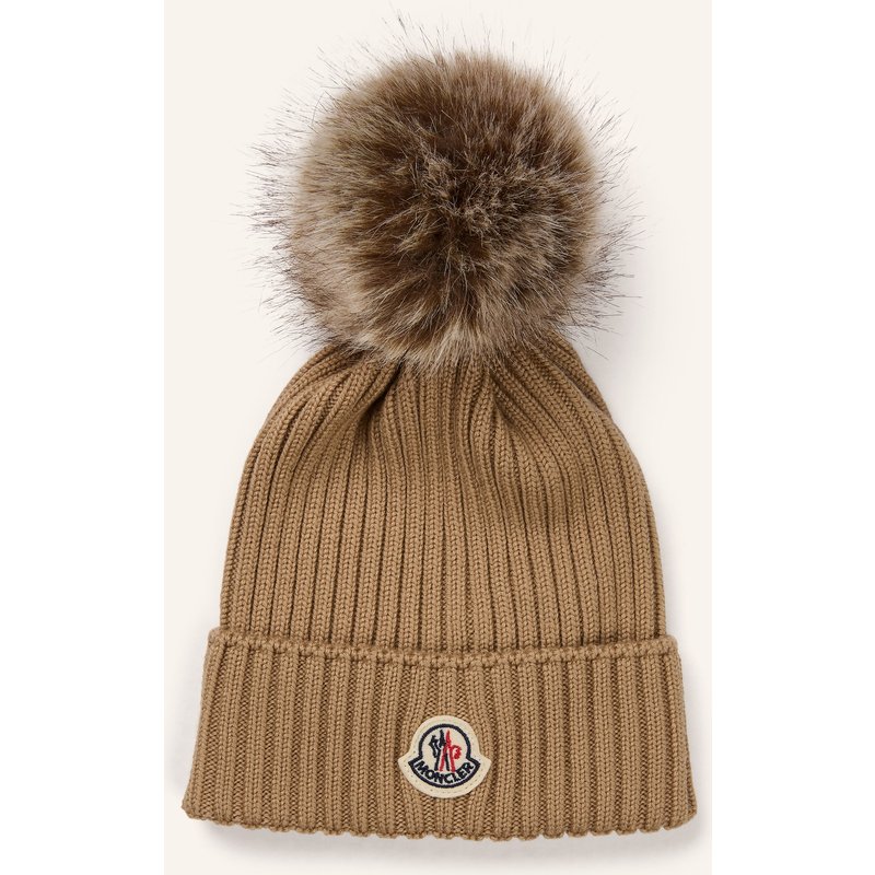 Moncler Enfant Mütze Mit Kunstfell beige