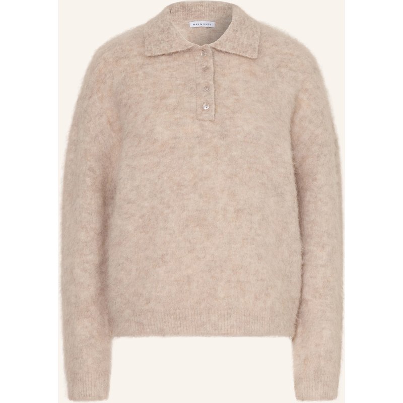 Mrs & Hugs Strick-Poloshirt Mit Alpaka beige