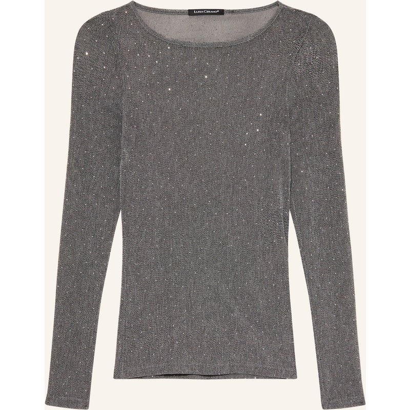 Luisa Cerano Longsleeve Aus Mesh Mit Schmucksteinen grau