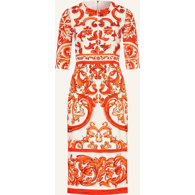 Dolce & Gabbana Kleid Mit Seide Und 3/4-Arm orange