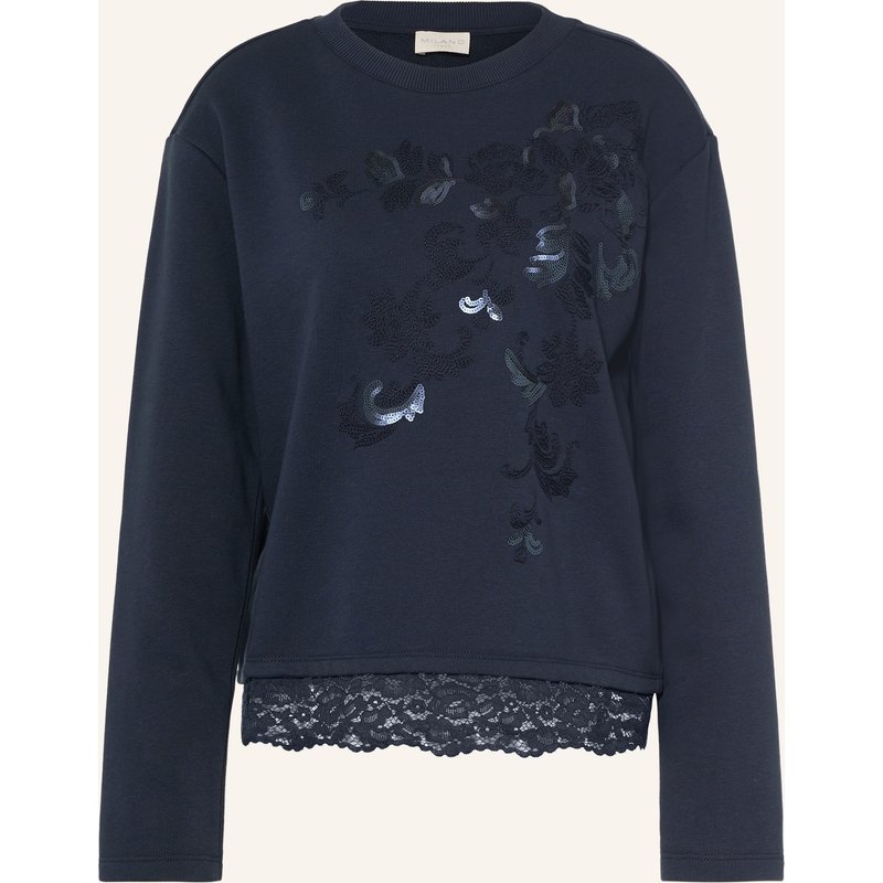 Milano Italy Sweatshirt Mit Pailletten Und Spitze blau