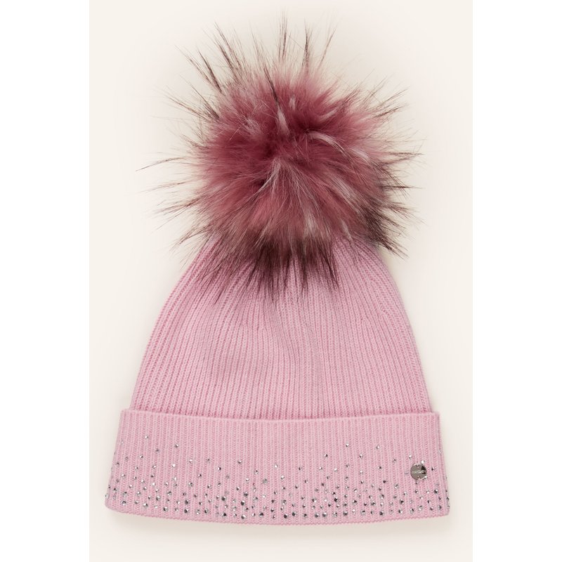Marc Cain Mütze Mit Kunstfell Und Schmucksteinen rosa