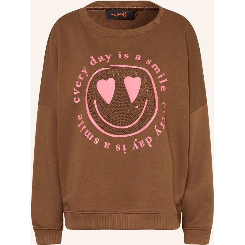 Miss Goodlife Oversized-Sweatshirt Mit Schmucksteinen braun