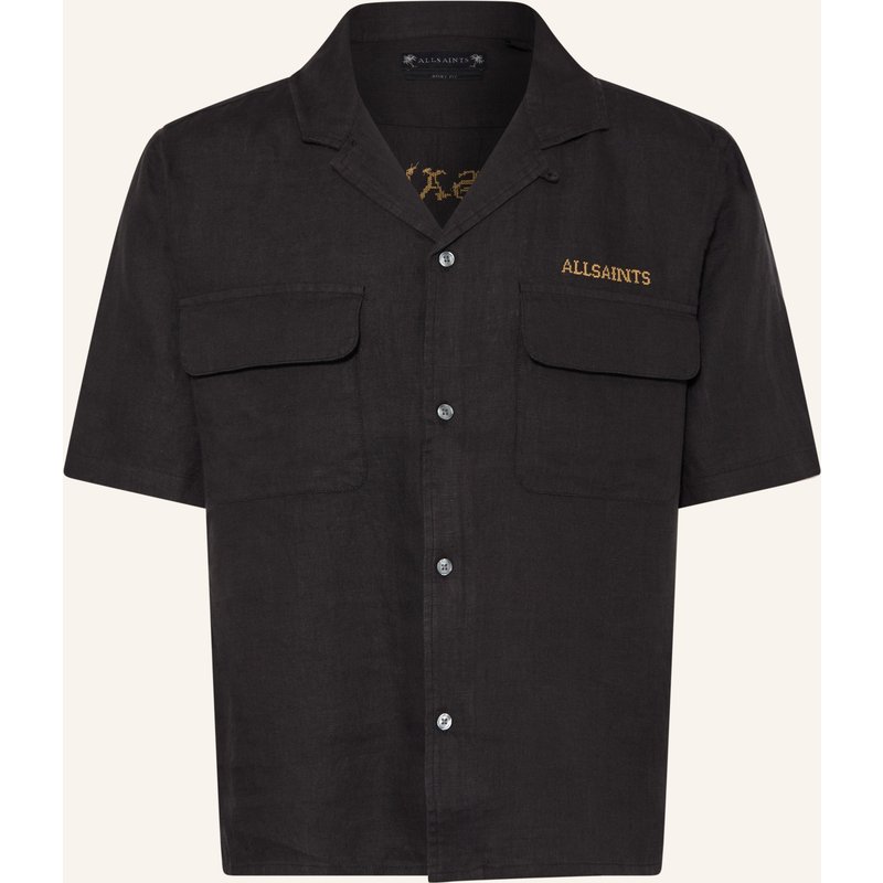 Allsaints Resorthemd Dunloe Boxy Fit Aus Leinen schwarz