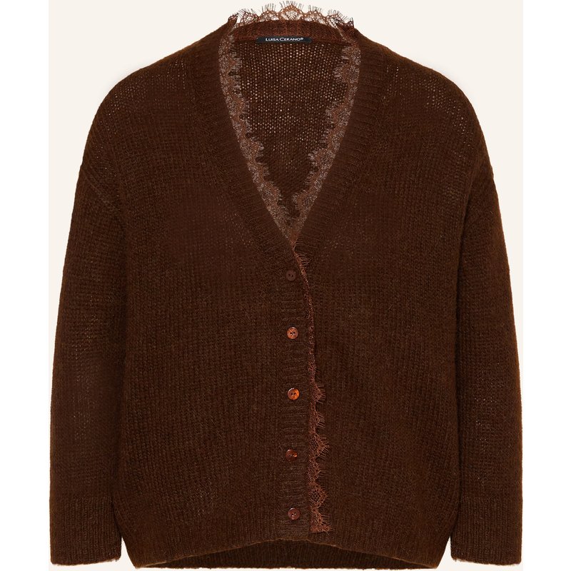 Luisa Cerano Strickjacke Mit Alpaka Und Spitze braun