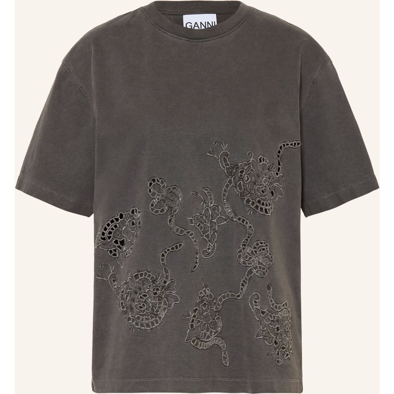 Ganni T-Shirt Mit Spitze grau