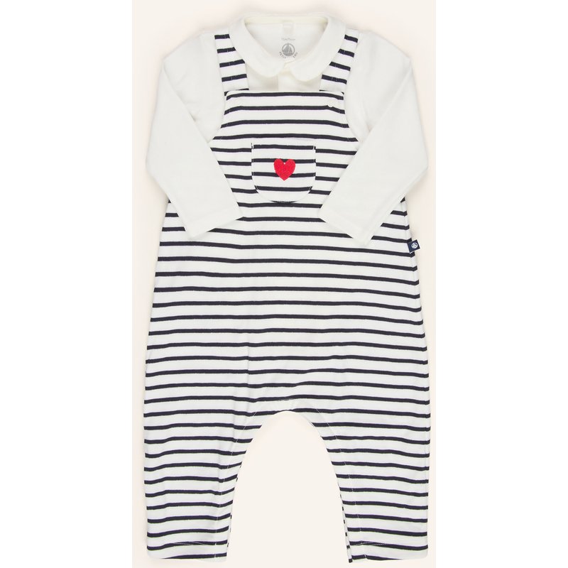 Petit Bateau Set: Latzhose Und Body weiss