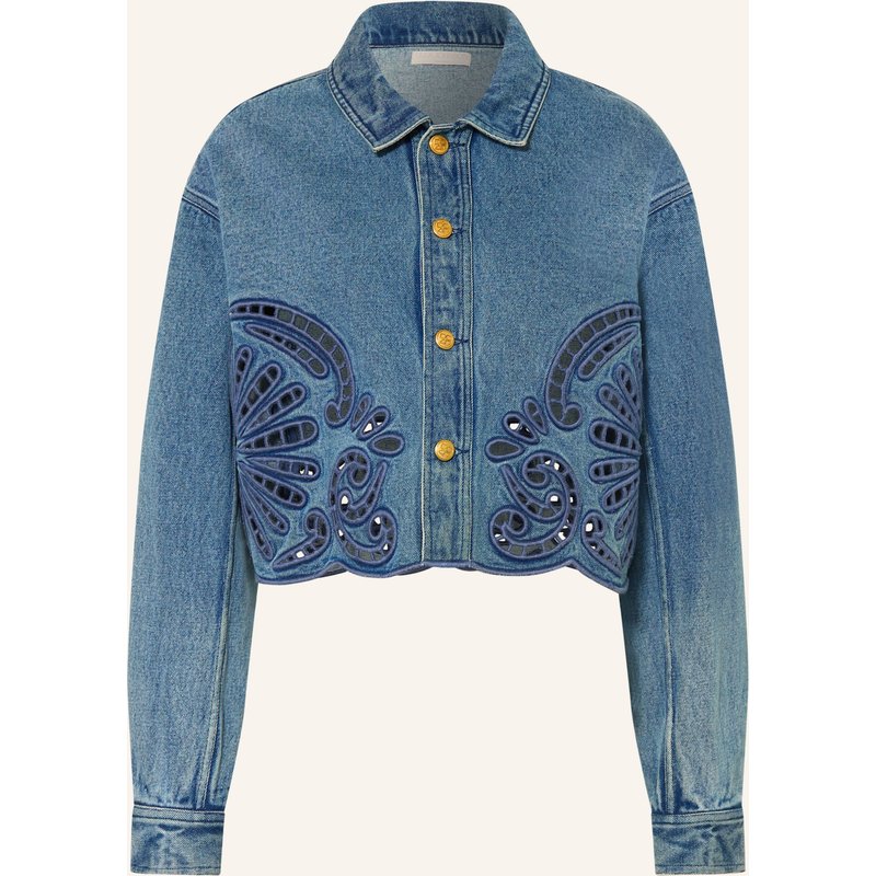 Ulla Johnson Jeansjacke Bobbi Mit Lochspitze blau