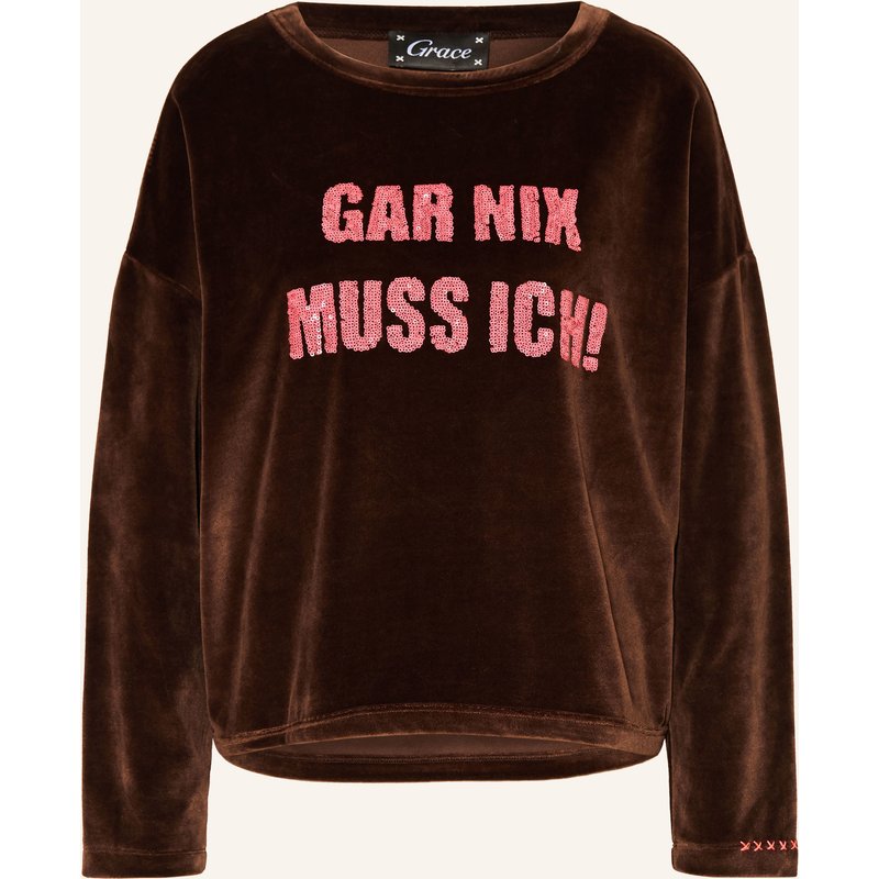 Grace Longsleeve Gar Nix Aus Nicki Mit Pailletten braun