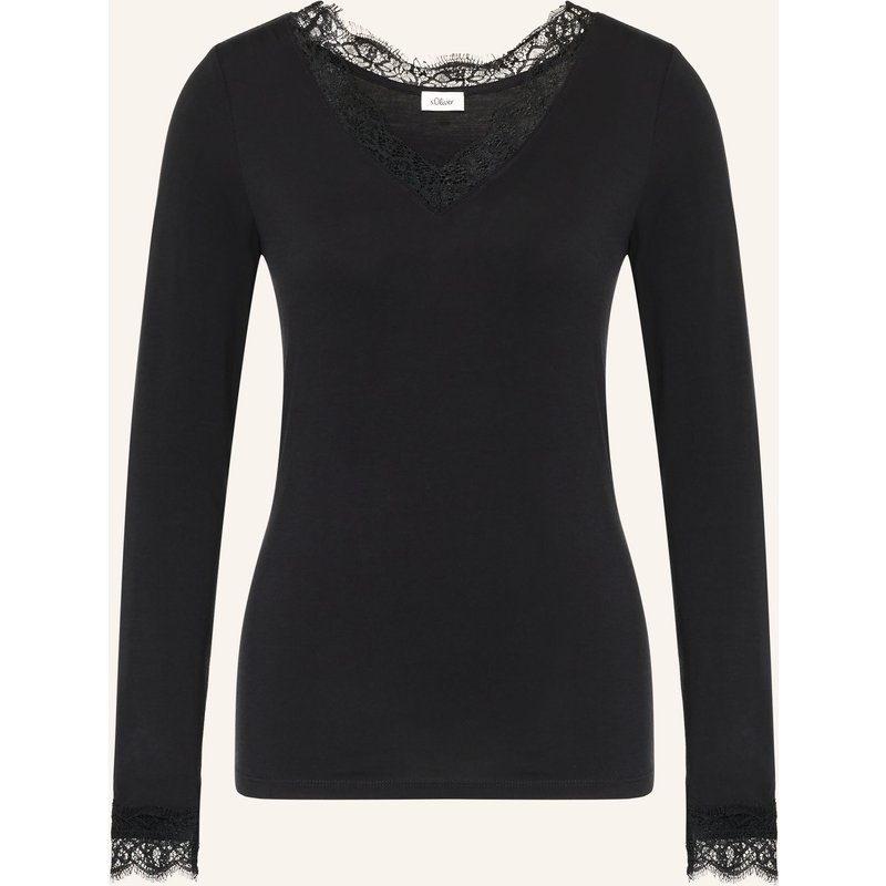 S.Oliver Longsleeve Mit Lochspitze schwarz
