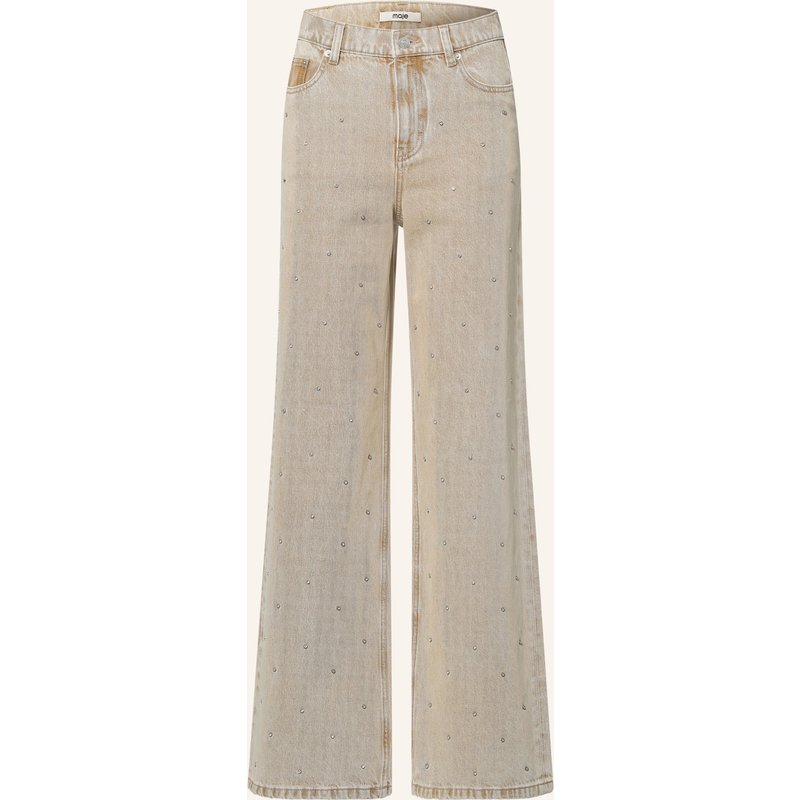 Maje Wide Leg Jeans Mit Schmucksteinen beige
