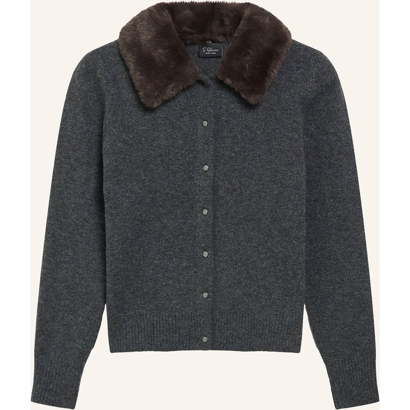S.Oliver Black Label Strickjacke Mit Kunstfell grau