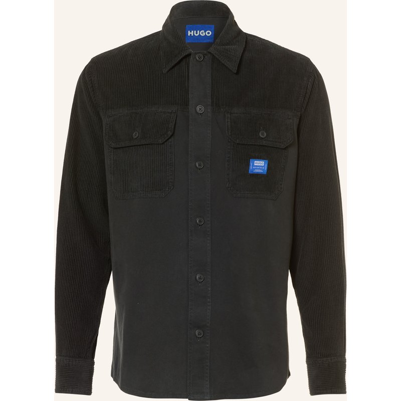 Hugo Cordhemd Ebrin Regular Fit Im Materialmix schwarz