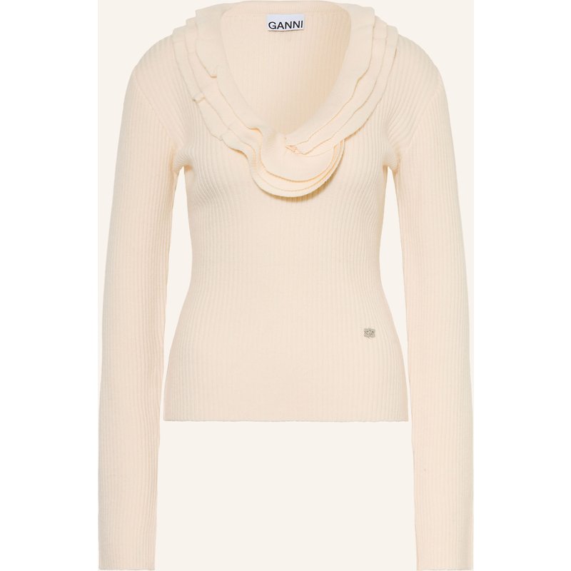 Ganni Pullover Mit Merinowolle Und Volants beige