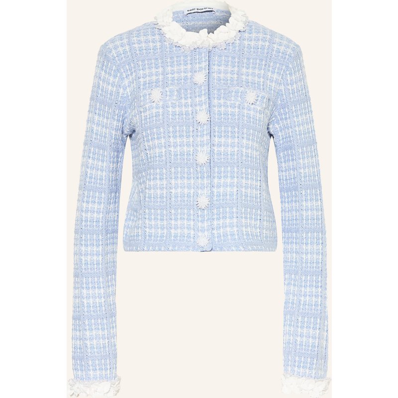Self-Portrait Strickjacke Mit Schmuckperlen blau