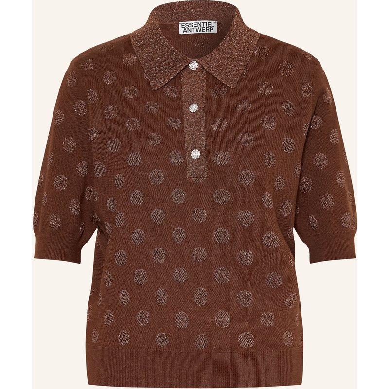 Essentiel Antwerp Strick-Poloshirt Krab Mit Glitzergarn braun