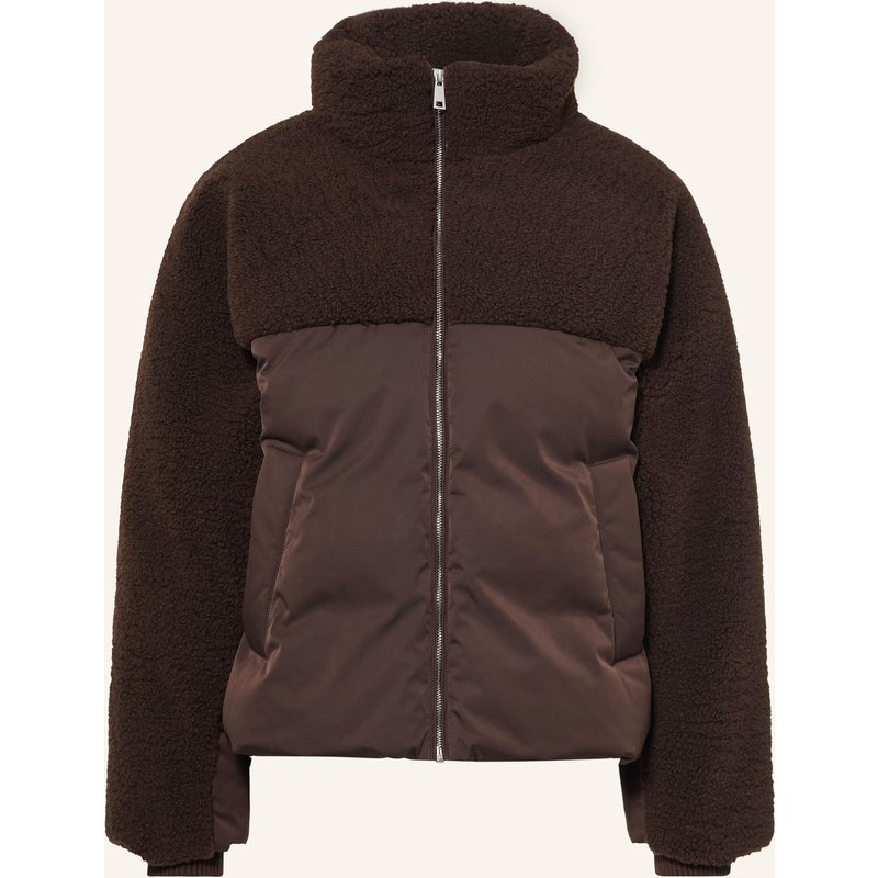 Opus Kunstpelz-Jacke Hazy Im Materialmix braun