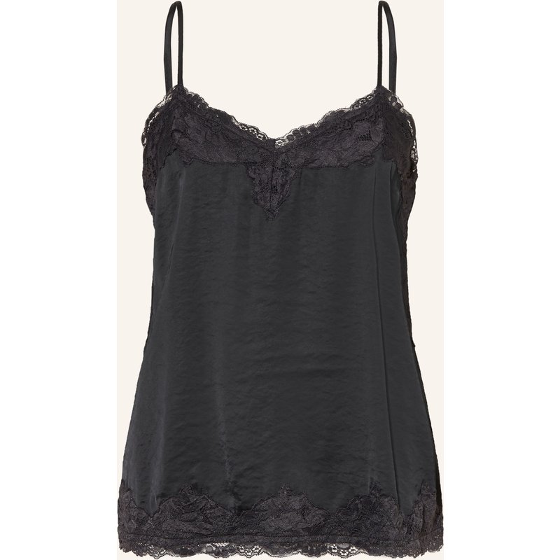 Oui Satintop Mit Spitze schwarz