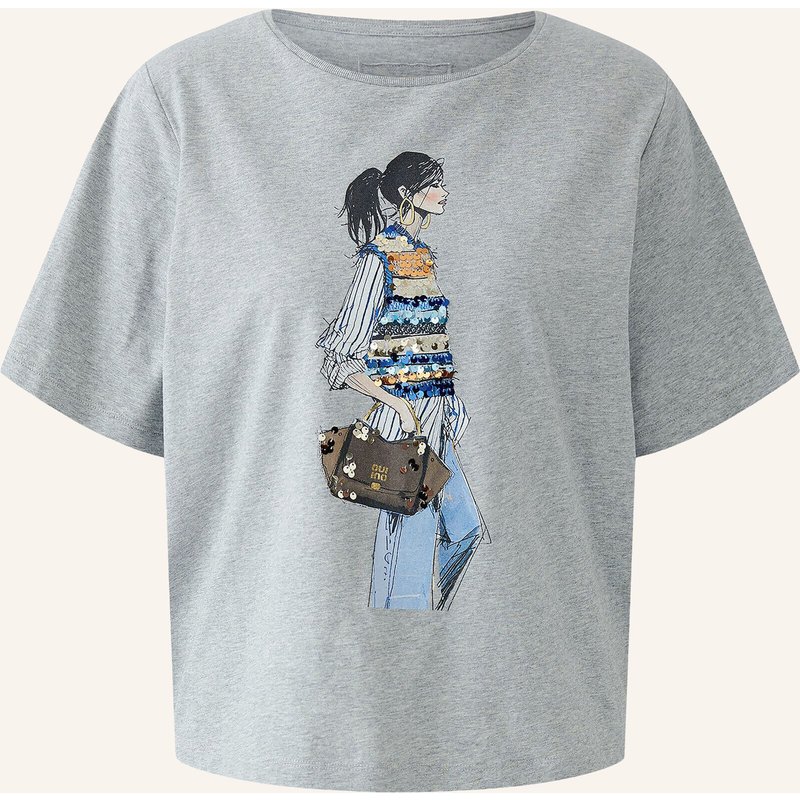 Oui T-Shirt Mit Pailletten grau