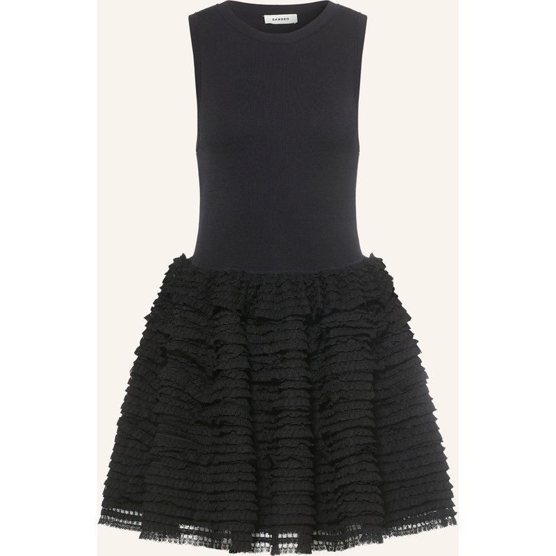 Sandro Kleid Im Materialmix Mit Rüschen schwarz
