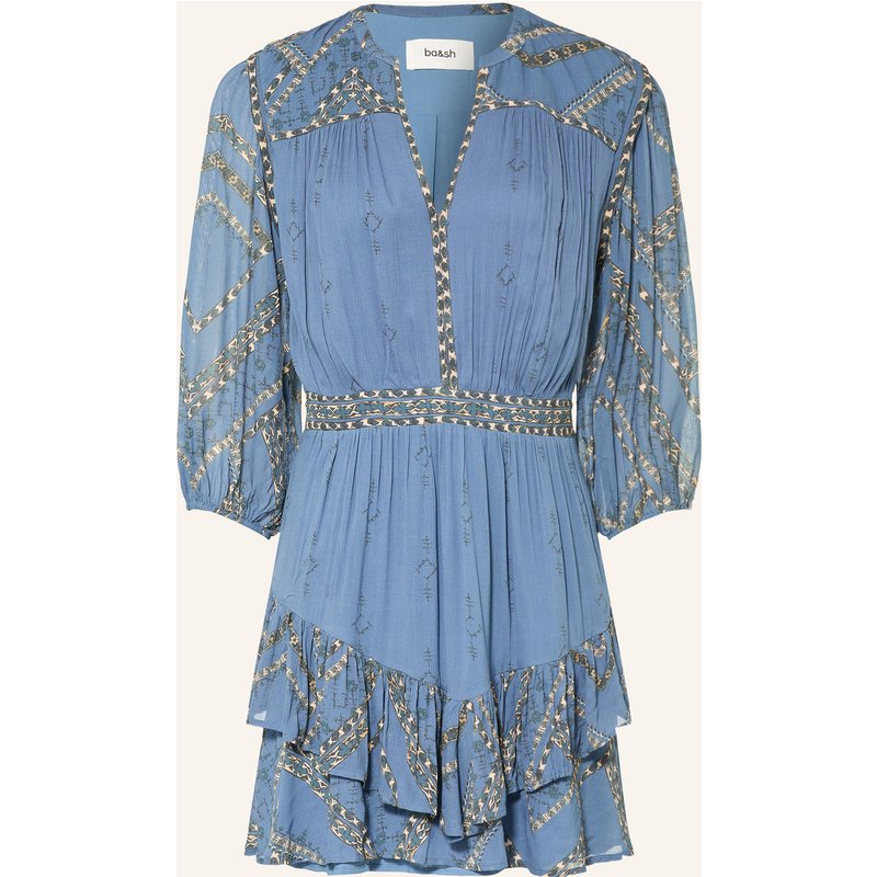 Ba&Sh Kleid Poly Mit 3/4-Arm Und Rüschen blau
