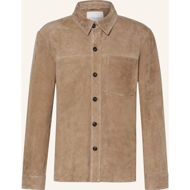Profuomo Overshirt Regular Fit Aus Leder beige