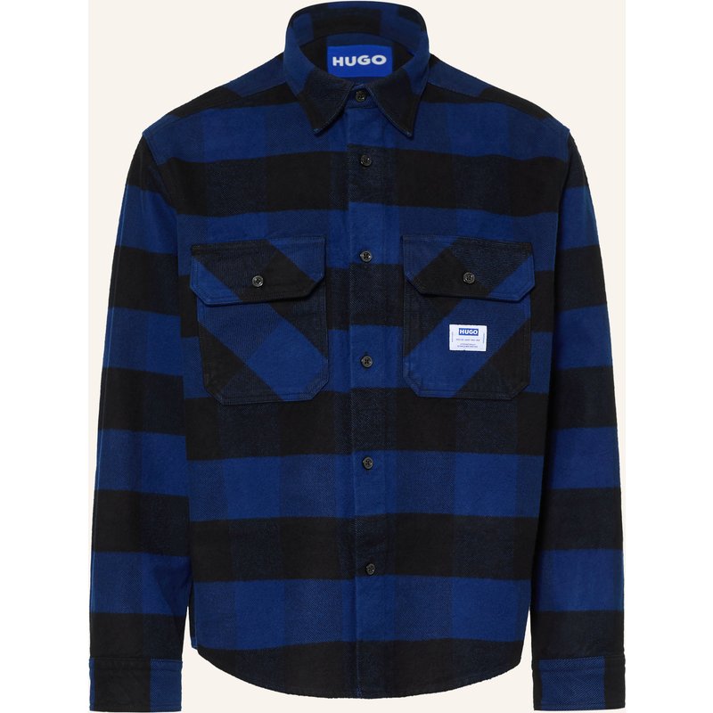 Hugo Flanellhemd Ebolt Oversized Fit blau