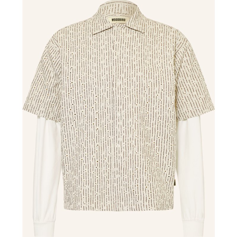 Woodbird Kurzarm-Hemd Wbwang Comfort Fit Aus Lochspitze beige