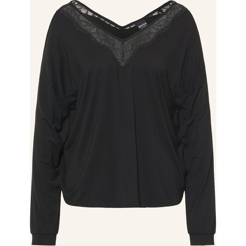 Boss Schlafshirt Blossom Mit Spitze schwarz