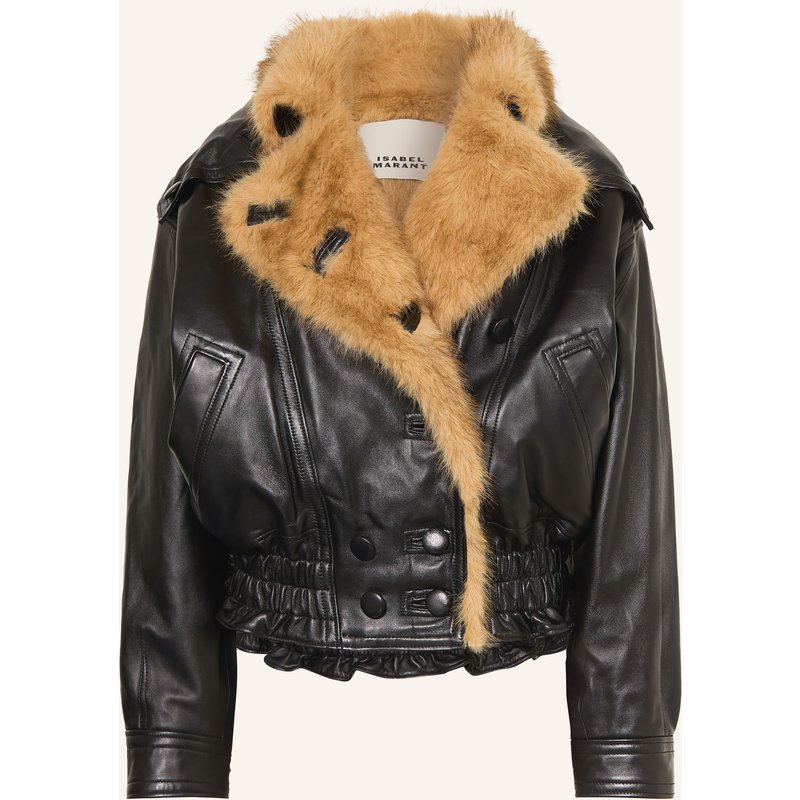 Isabel Marant Lederjacke Valina Mit Kunstfell schwarz