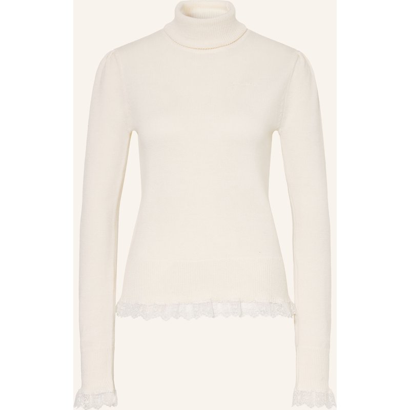 Ganni Rollkragenpullover Aus Merinowolle Mit Spitze beige